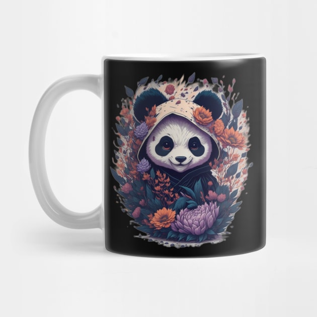 Cute Ninja Panda With Flowers Art Martial Floral Baby Pana by BaliChili